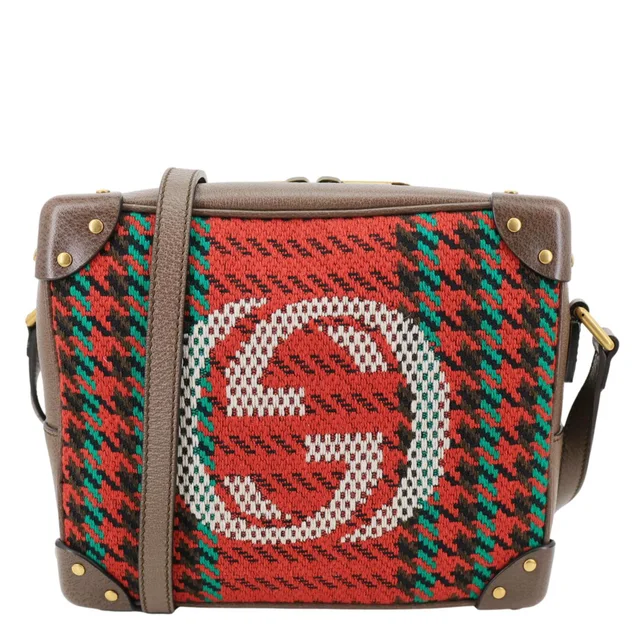 Gucci Houndstooth Stripe Interlocking G Trunk Shoulder Bag Red 626363 in Red Wool from Dallas Designer Handbags