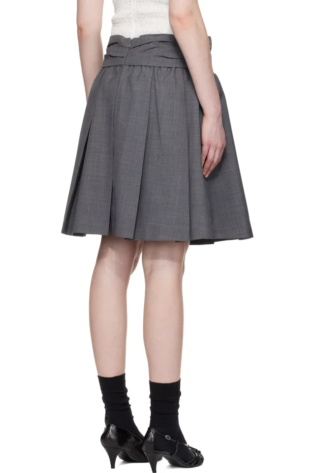 SHUSHU/TONG Gray Draped Waist Wide-Pleat Midi Skirt, photo 3 of 4 from SSENSE