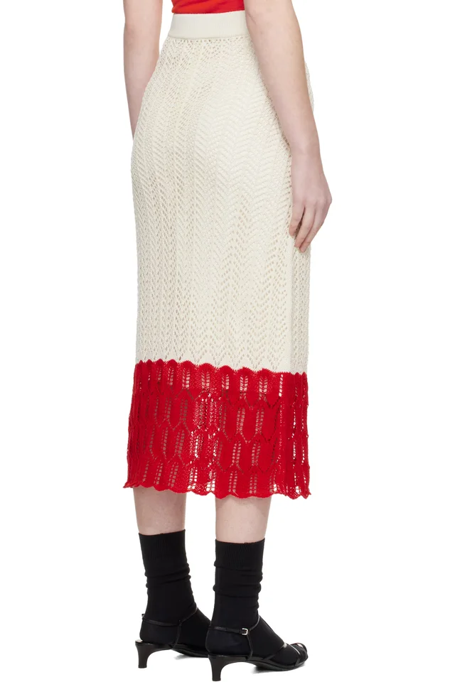 Jil Sander Off-White & Red Bicolor Lace Midi Skirt, photo 3 of 4 from SSENSE
