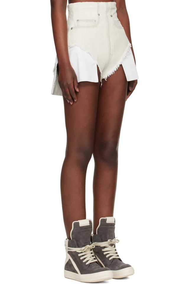 Rick Owens DRKSHDW Off-White Temple Dirt Cutoff Denim Shorts, photo 2 of 4 from SSENSE