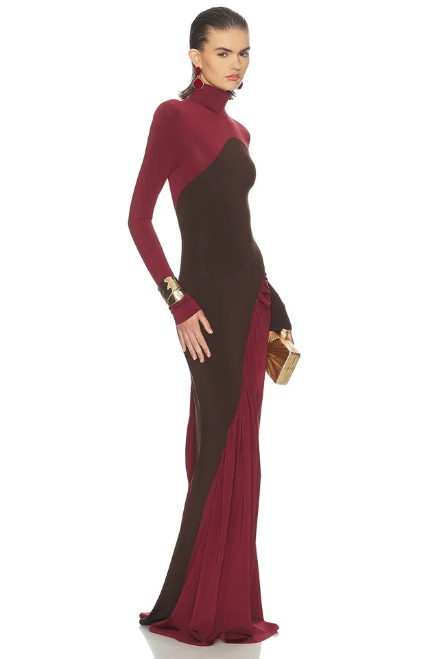 Helsa The Abstraction Color Blocked Jersey Dress in Coffee Bean & Currant, photo 2 of 5 from REVOLVE (Canada)