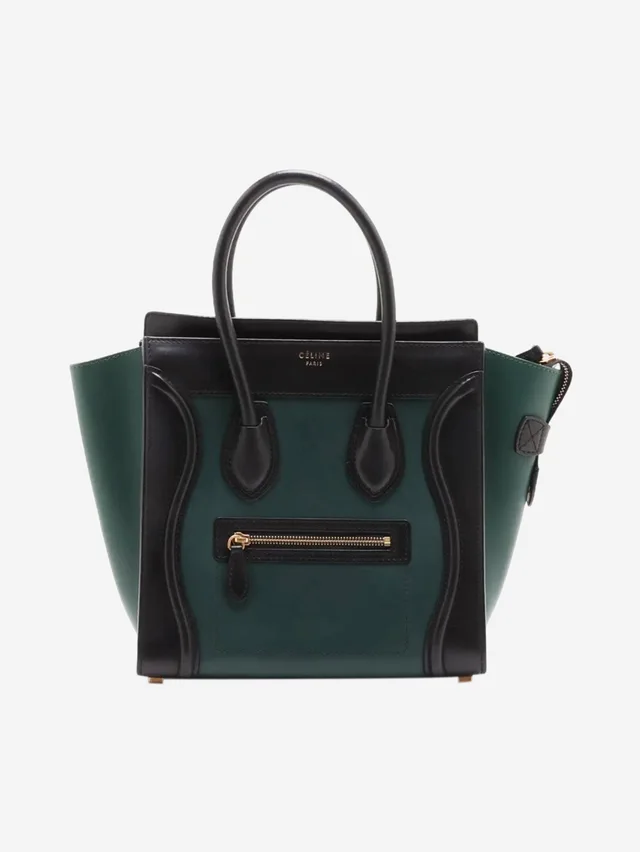 Celine Dark green and black Micro Luggage bag in Black Leather from Sign of the Times
