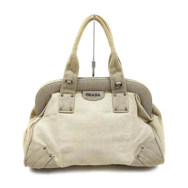 Prada Beige Frame Bowler Bag in Beige Canvas from Bagriculture