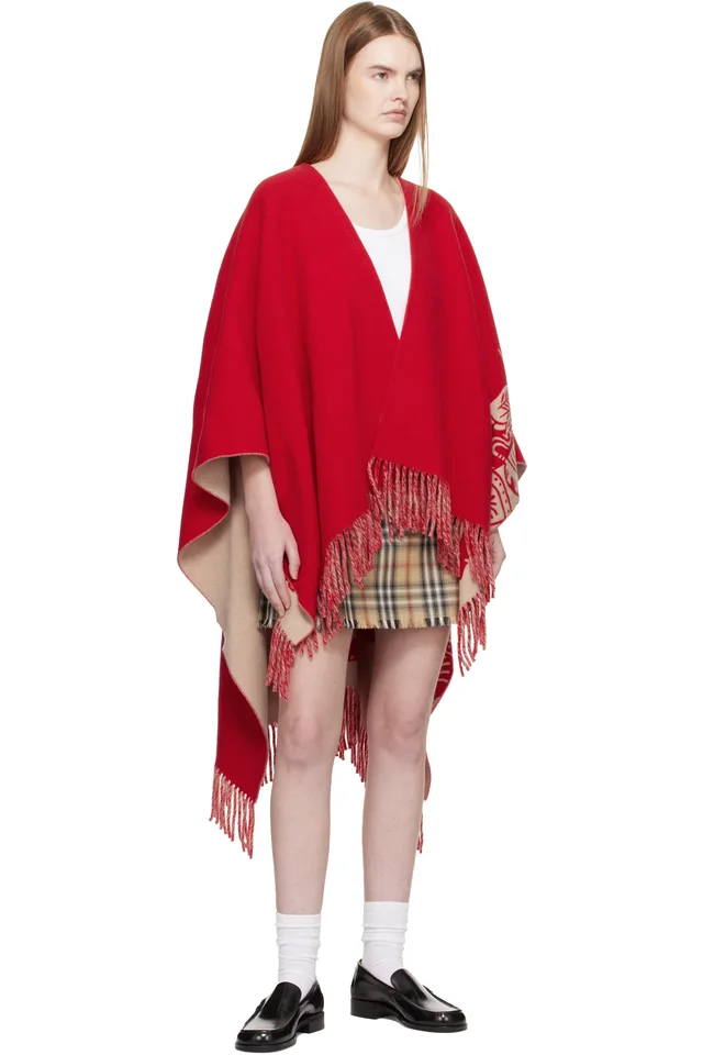 Burberry Red EKD Wool Cashmere Cape, photo 4 of 4 from SSENSE