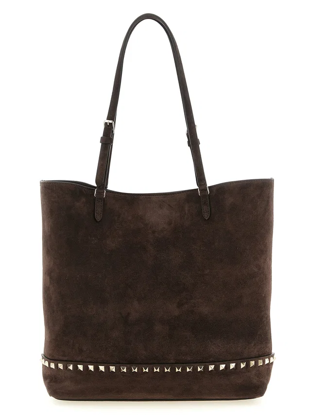 Valentino Garavani Rockstud-Trimmed Suede Shoulder Bag — Brown in Brown Suede from HEWI