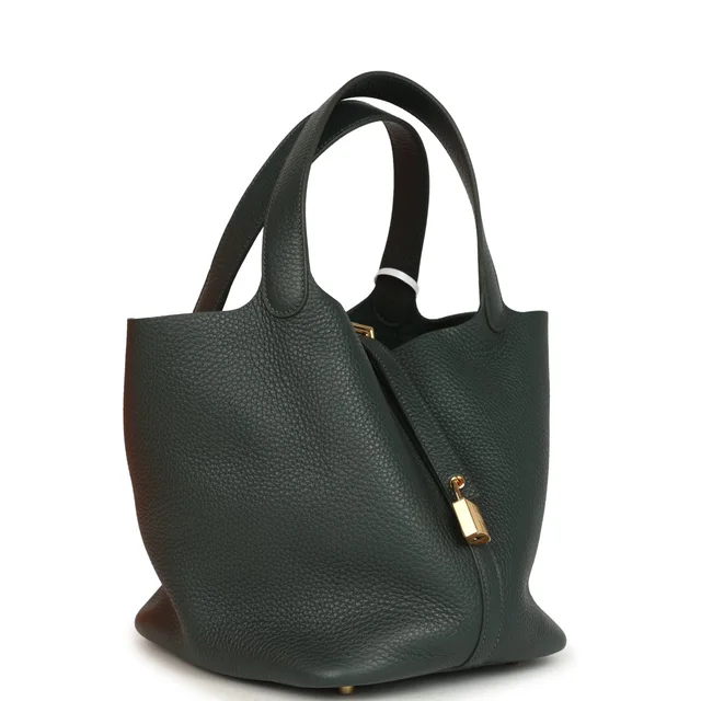 Hermès Picotin Lock 22 Vert Mangrove Clemence Gold Hardware in Green Clemence leather from Madison Avenue Couture, photo 2 of 2