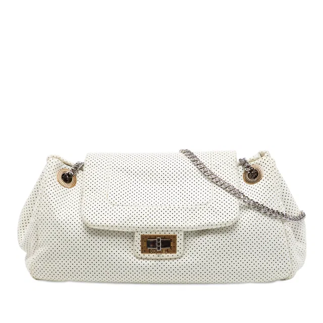 White Chanel Perforated Calfskin Reissue 2.55 East West Accordion Flap Shoulder Bag in White Calfskin from Designer Revival