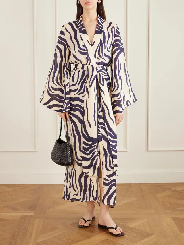 JOHANNA ORTIZ Boa Whisper belted zebra-print linen cover-up in White, photo 2 of 2 from NET-A-PORTER (Canada)