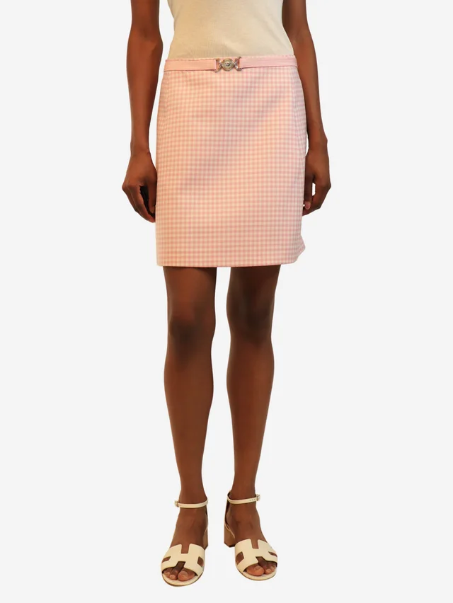 Versace Pink and white A-line wool mini skirt - size UK 8 in White Wool from Sign of the Times