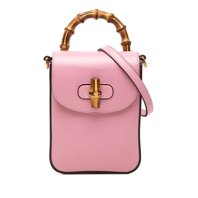 Pink Gucci Mini Calfskin Bamboo Top Handle Bag Satchel in Pink Calfskin from Designer Revival
