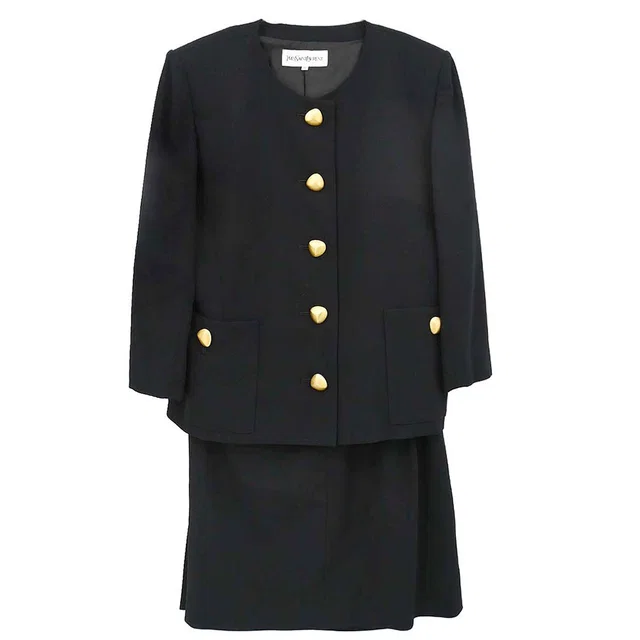 Saint Laurent Setup Suit Jacket Skirt Black #36 #38 in Black Wool from AMORE Vintage Tokyo
