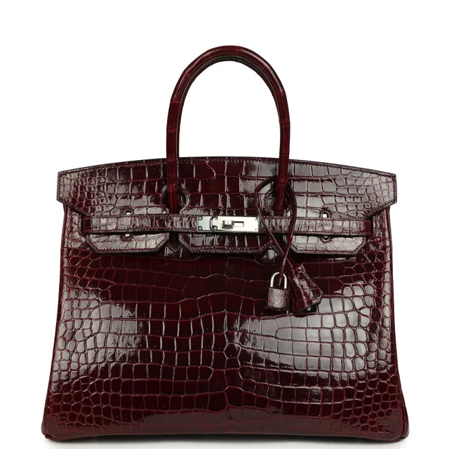 Hermès Birkin 35 Bordeaux Shiny Porosus Crocodile Palladium Hardware in Burgundy Crocodile from Madison Avenue Couture