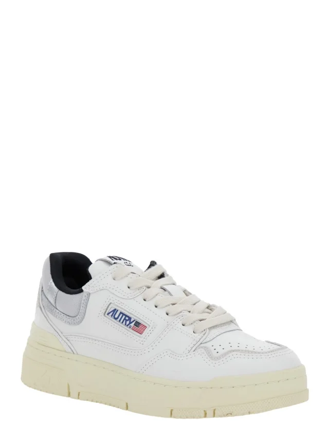 Autry 'CLC' White Low Top Sneakers with Logo Patch in Leather Woman in White 60% Cow Leather 15% Suede Cow Leather 15% Mesh 10% Metallic Cow Leather, photo 3 of 8 from Gaudenzi Boutique