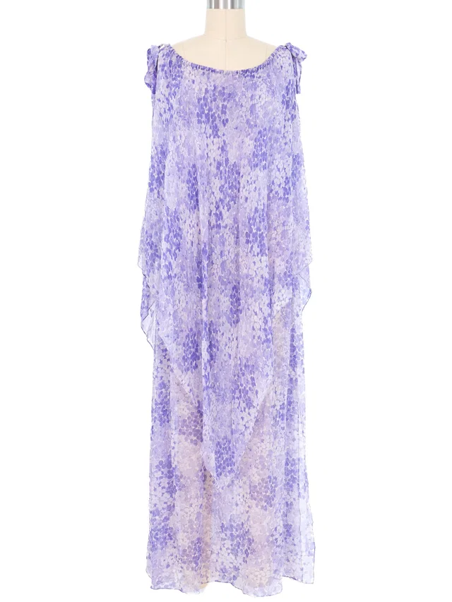 1976 Yves Saint Laurent Floral Lavender Floral Chiffon Dress in Silk from Arcade Vintage