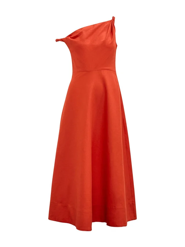 Forever New Vinetta Asymmetrical Twist Midi Dress Orange in Orange from Fenwick, photo 1 of 1