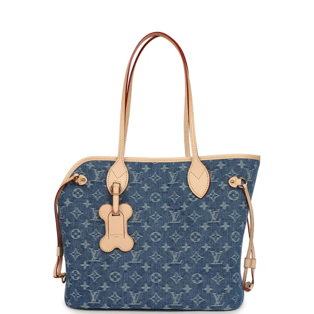 Louis Vuitton Neverwoof MM Blue Denim Monogram Gold Hardware in Blue Denim from Madison Avenue Couture