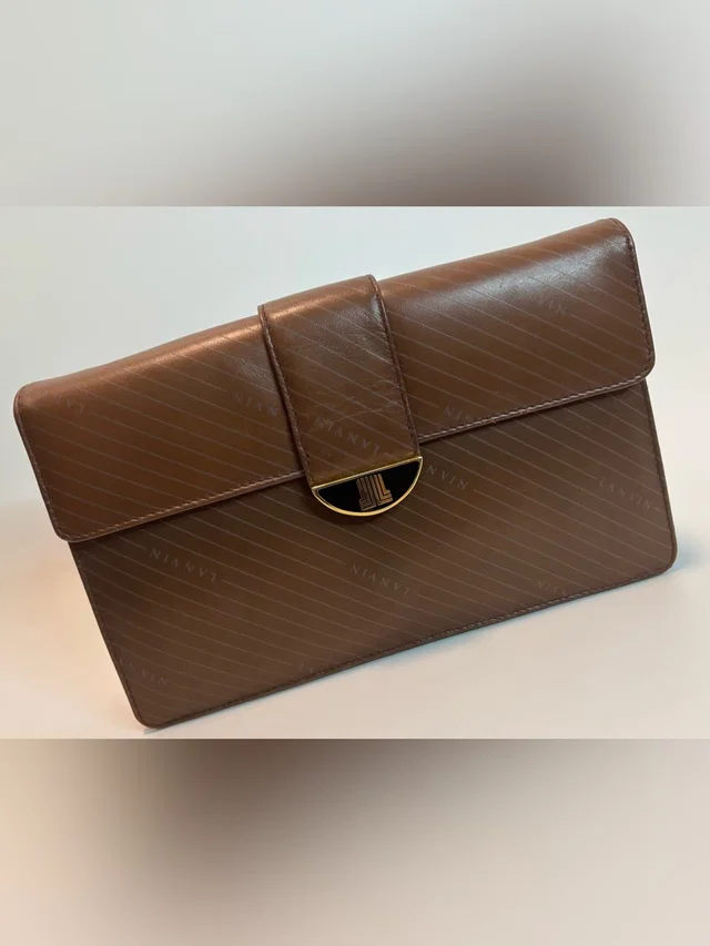 Lanvin ($1500+) Vintage Monogrammed Clutch In Tan Leather With Chain Strap in brown|gold|red Leather from Poshmark