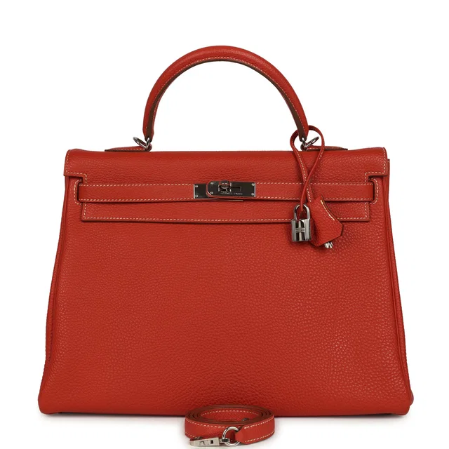 Hermès Retourne Kelly 35 Sanguine Clemence Palladium Hardware in Clemence leather from Madison Avenue Couture