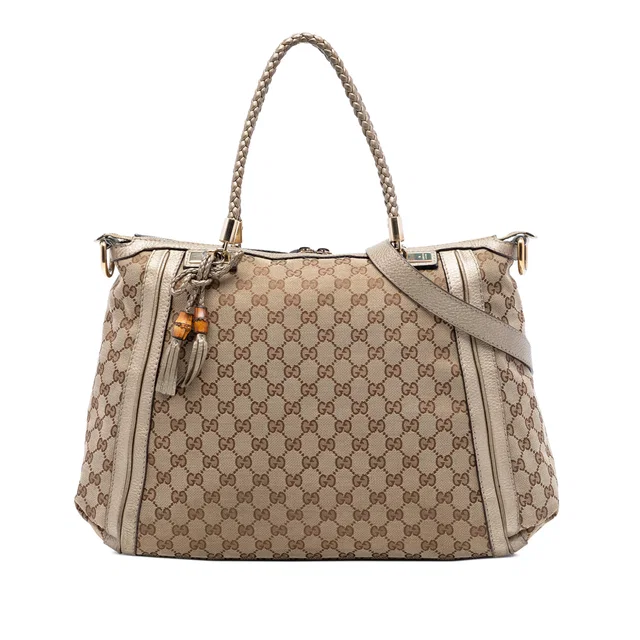 Beige Gucci GG Canvas Bella Convertible Tote Satchel in Beige Canvas from Designer Revival