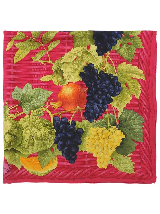 Gucci Fruit Pattern Scarf Pink/Multi in Pink Silk from VINTAGE QOO TOKYO