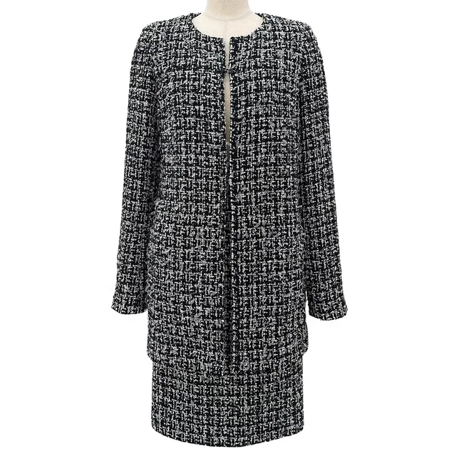 Chanel 2009 Tweed Collarless Set-up #36 Black/White in Black Tweed from VINTAGE QOO TOKYO