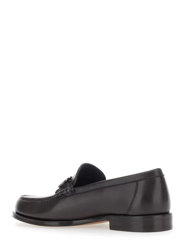 Ferragamo Brown Loafers with Metallic Gancini Detail on the Front in Leather Man in Brown 100% Calf, photo 6 of 8 from Gaudenzi Boutique
