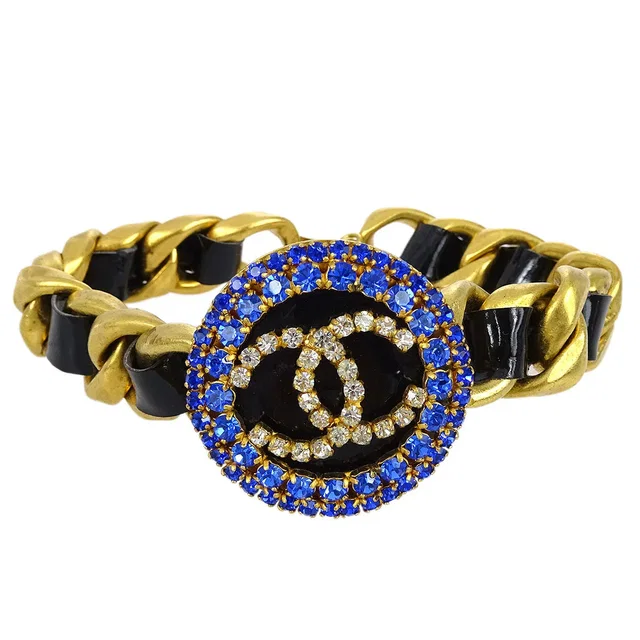 Chanel Gold Chain Choker in Gold Patent leather from AMORE Vintage Tokyo