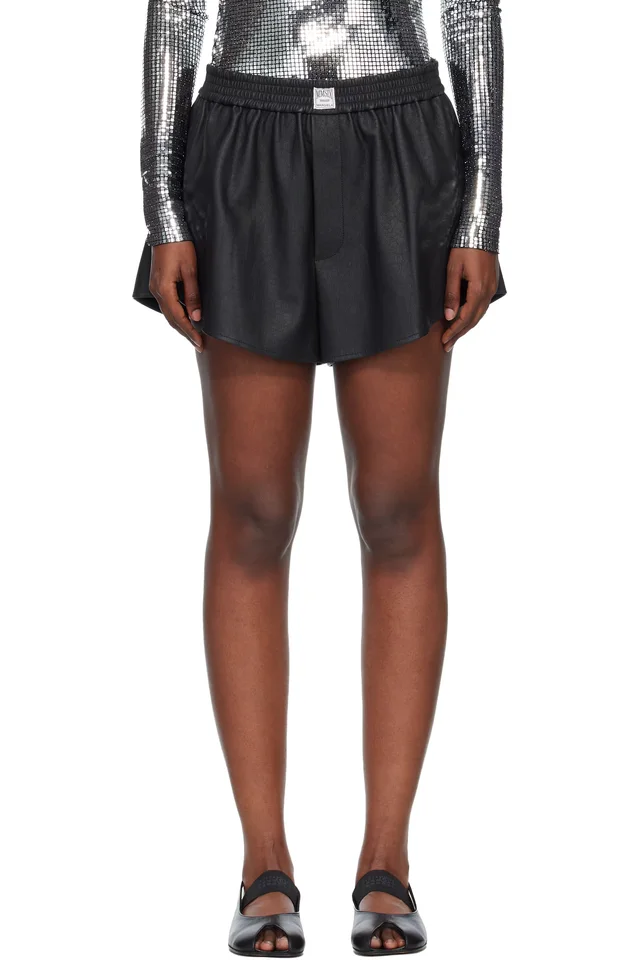 MM6 Maison Margiela Black Logo Patch Faux-Leather Shorts from SSENSE, photo 1 of 1