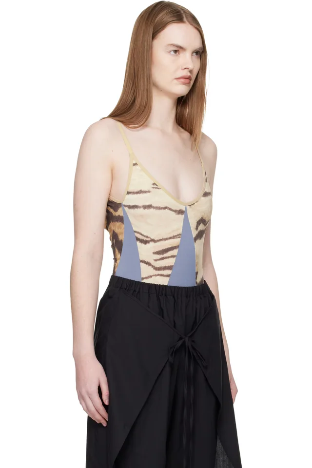 Baserange Blue & Beige Net Bodysuit, photo 2 of 5 from SSENSE