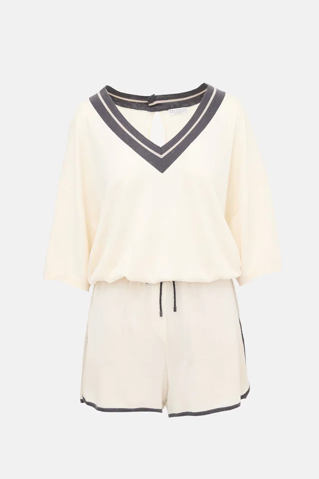Brunello Cucinelli Cashmere & Silk Jersey Romper in Silk from VSP Consignment