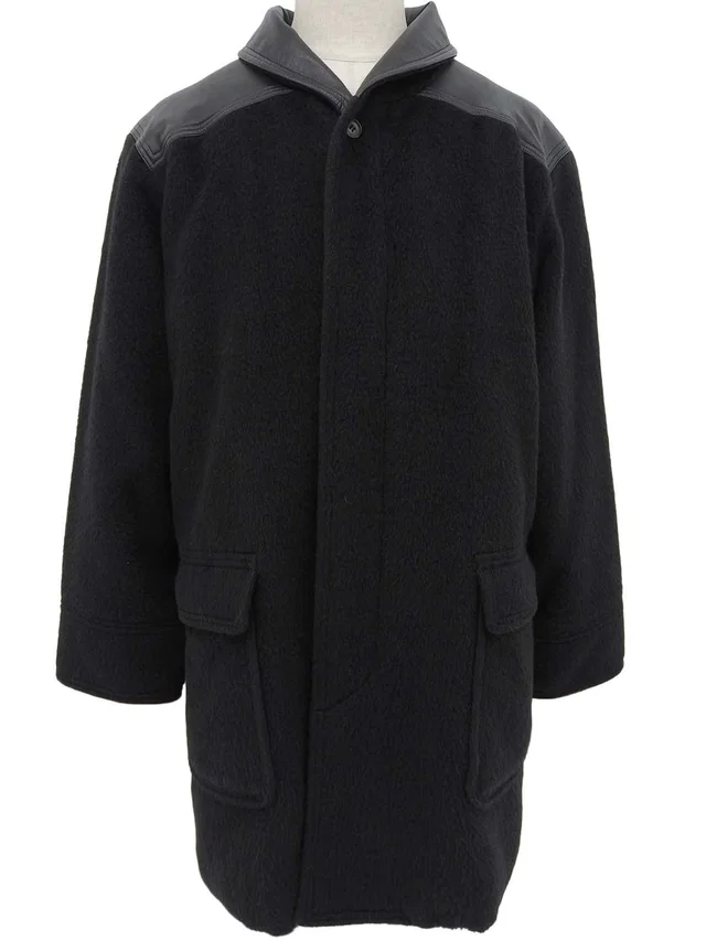 Dior Alpaca Leather Combination Coat #M Black in Black Leather from VINTAGE QOO TOKYO
