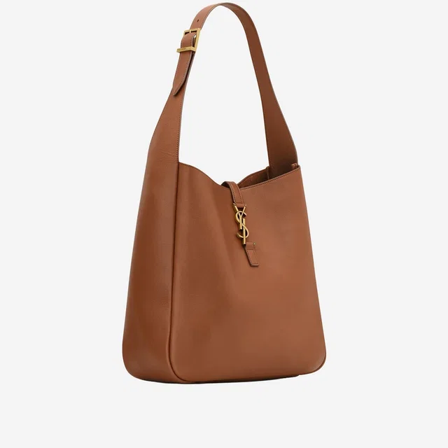 Saint Laurent Hammered Leather Shoulder Bag — Brown in Brown Leather from HEWI