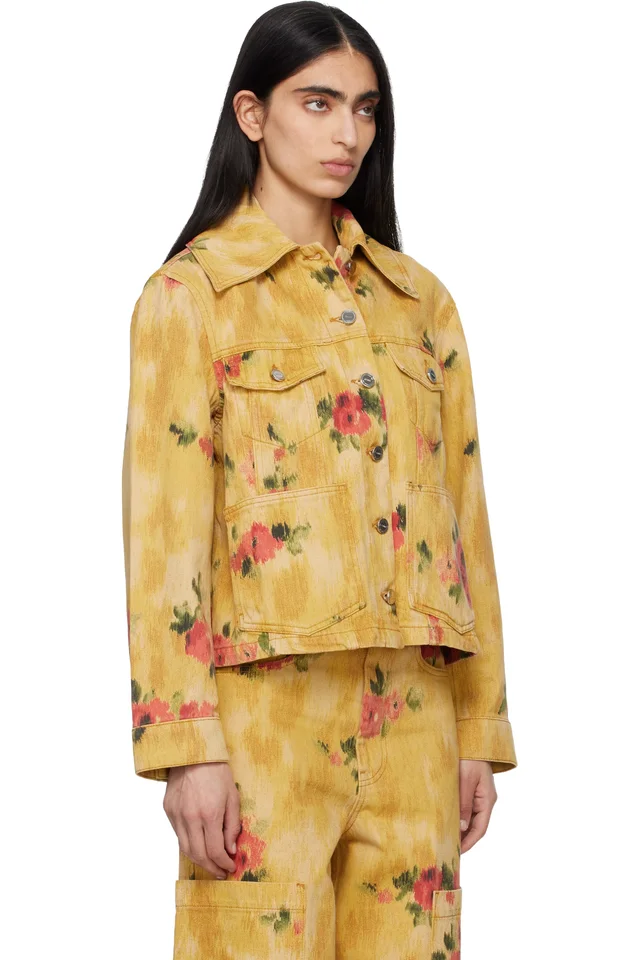 GANNI Yellow Printed Denim Jacket, photo 2 of 4 from SSENSE