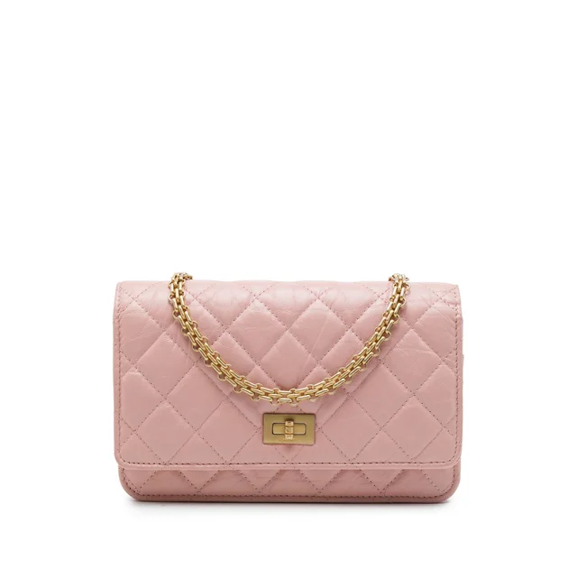 Pink Chanel Quilted Aged Calfskin Reissue 2.55 Wallet on Chain Crossbody Bag in Pink Calfskin from Designer Revival