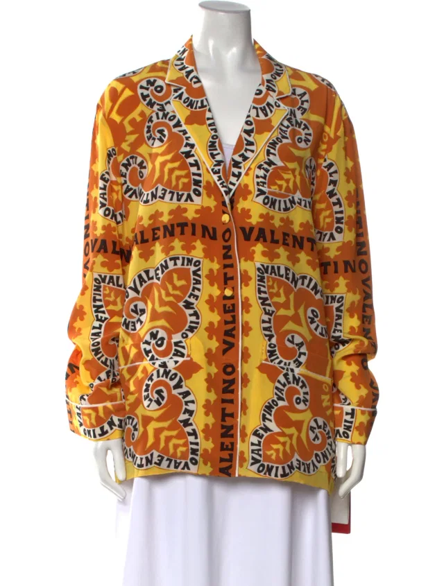 Valentino Garavani Silk Graphic Print Top w/ Tags in yellow Silk from The RealReal