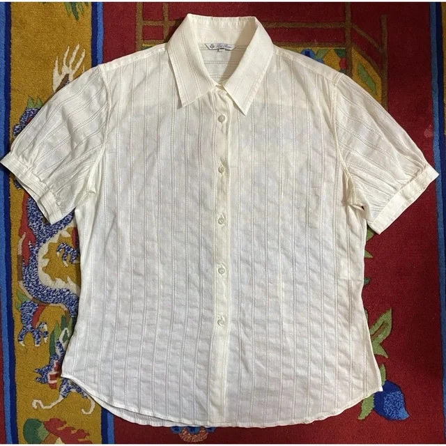 Loro Piana Lace Sheer Silk Cotton Blend Blouse Women’s 44 Ivory Puff Sleeve Flaw in red|brown Silk from Poshmark