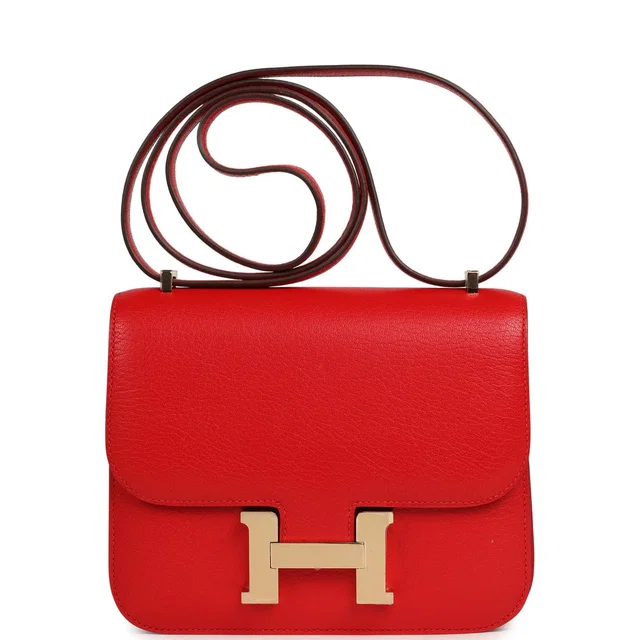 Hermès Constance 18 Rouge De Couer Chevre Mysore Permabrass Hardware in Red Goatskin from Madison Avenue Couture