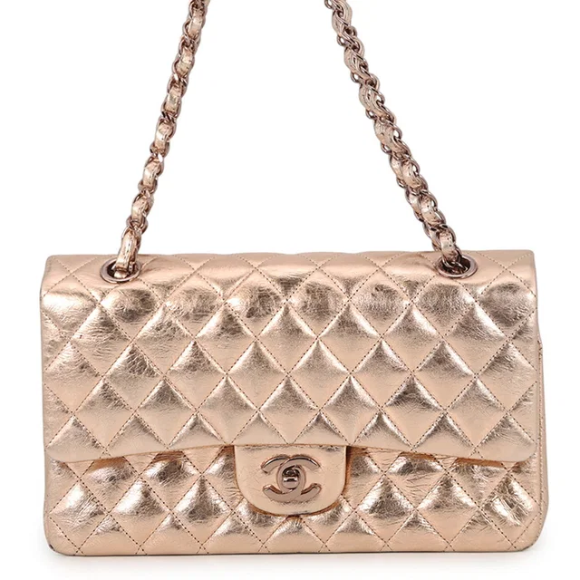 Chanel Matelasse Double Flap Chain Shoulder (Mobile Art Limited Edition) Pink Gold Metallic Calf… in Pink from GALLERY RARE
