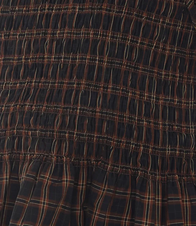 Ganni Smocked Check Lace-Up Top, photo 3 of 8 from SENSER