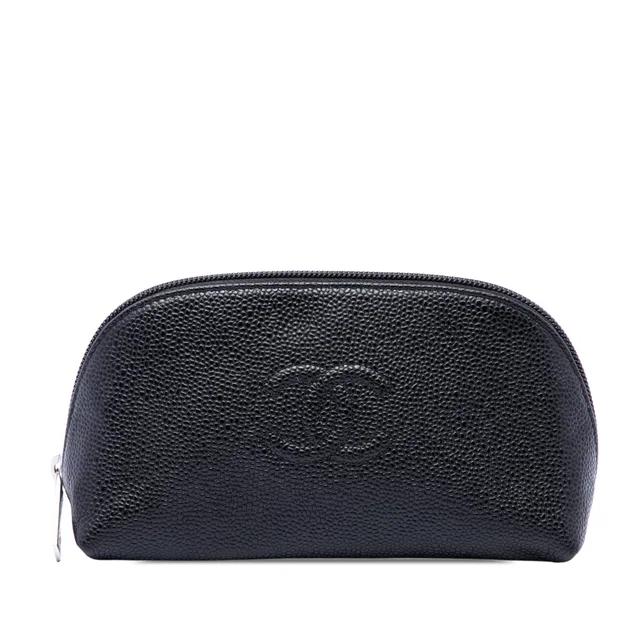 Black Chanel CC Caviar Cosmetic Pouch in Black Caviar leather from Designer Revival