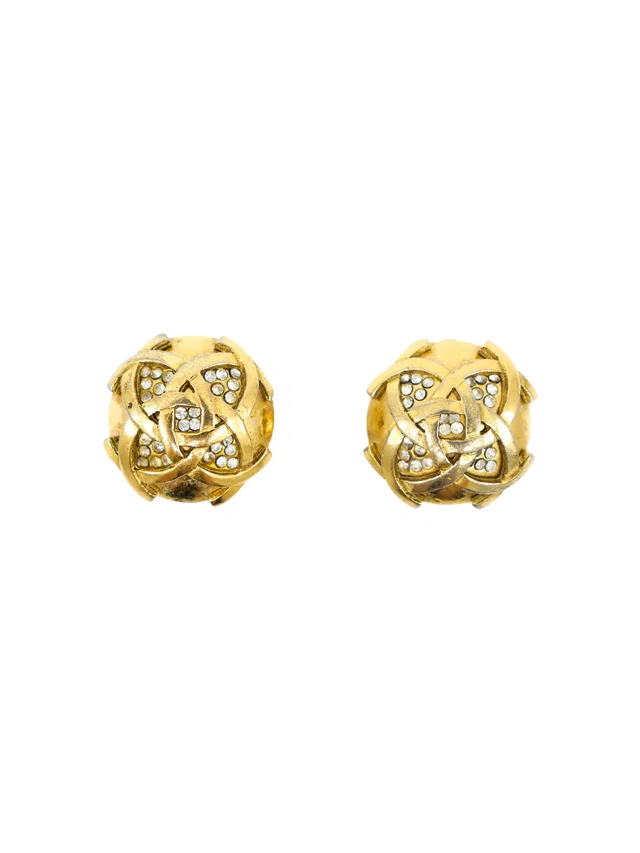 Chanel Crystal Accented Interlocking CC Earrings from Arcade Vintage