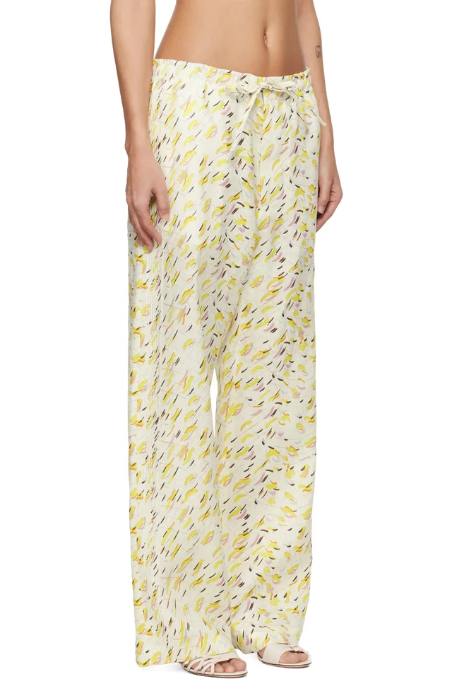 Marni Yellow Linen 'Brushstroke Wave' Print Trousers, photo 2 of 4 from SSENSE