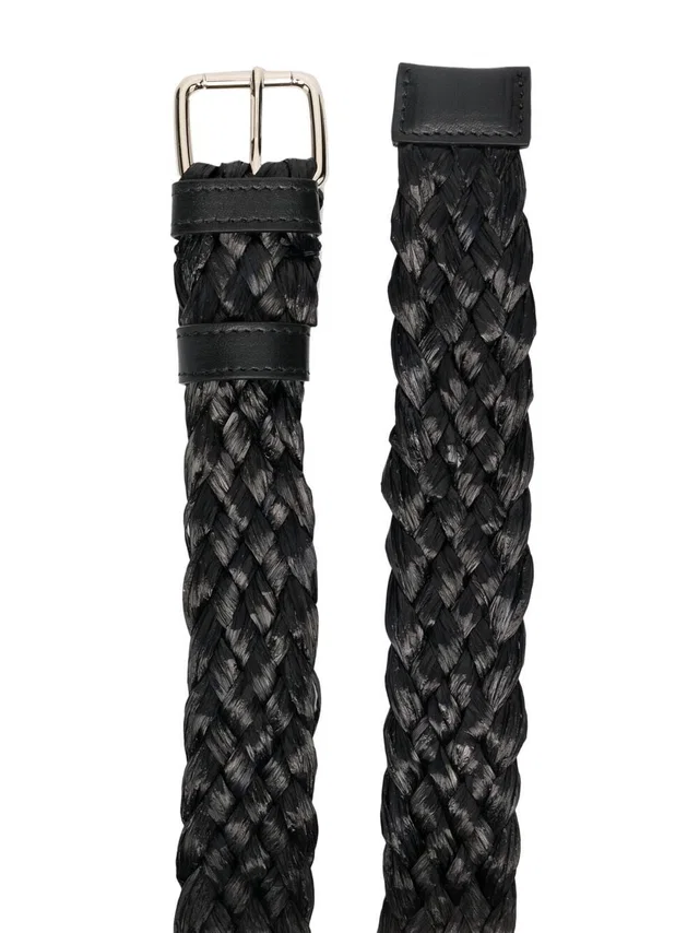 REDValentino Woven Logo Belt — Black Textile in Black Woven leather from HEWI
