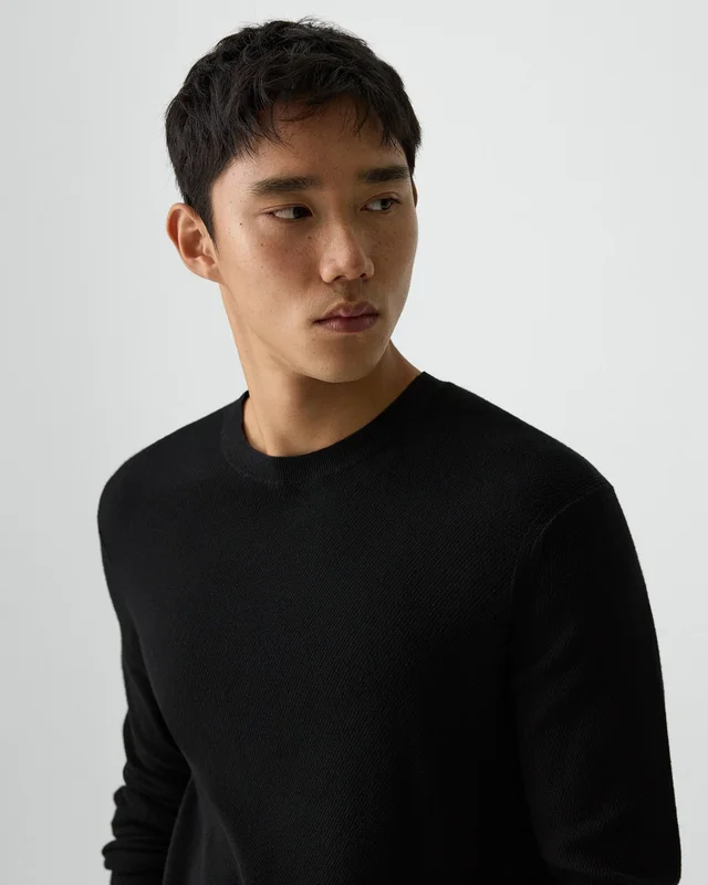Theory Riland Crewneck Sweater in Light Bilen in BLACK, photo 4 of 14 from Theory
