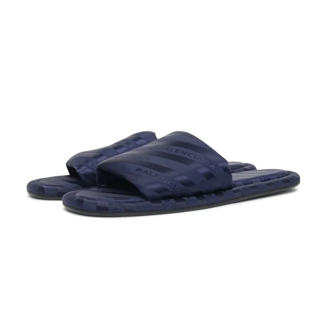 Balenciaga Jacquard Hotel Slides 37 in Navy Satin from Blue Spinach