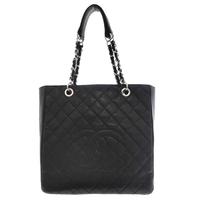 Chanel 2012-2013 Black Caviar Petite Shopping Tote XL PST Tote Handbag in Black Caviar leather from AMORE Vintage Tokyo