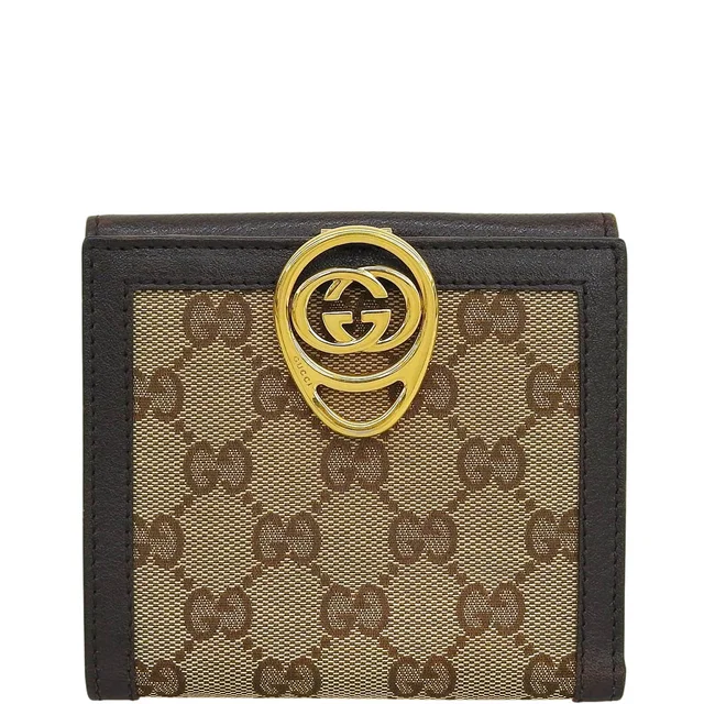Gucci Canvas GG Pattern Interlocking Compact Wallet Beige/Brown in Brown Canvas from VINTAGE QOO TOKYO