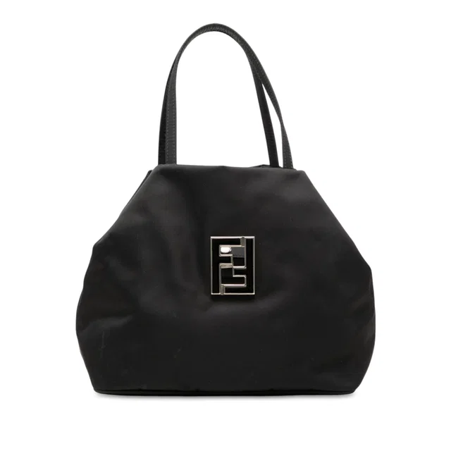 Black Fendi Nylon FF Handbag in Black Nylon from Designer Revival