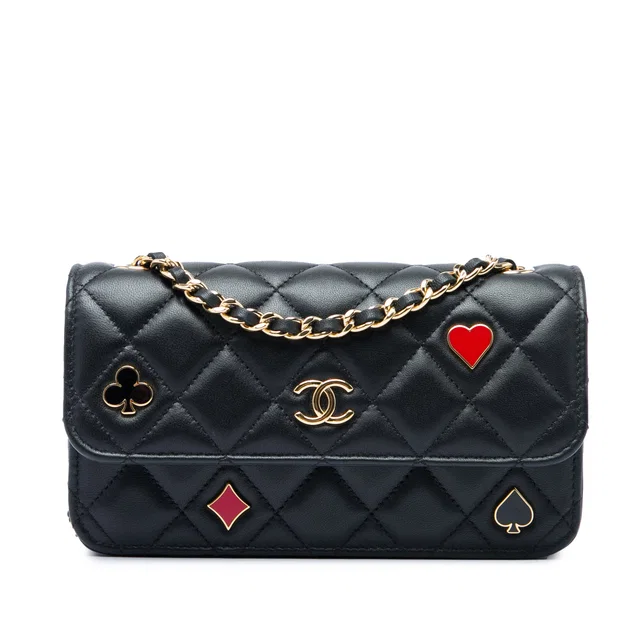 Black Chanel Quilted Lambskin Coco Casino Phone Holder on Chain Crossbody Bag in Black Lambskin from Designer Revival