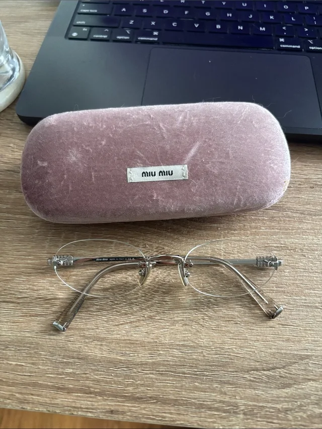 Miu Miu Silver Rimless Glasses With Pink Velvet Case in gray|silver|pink Velvet from Poshmark